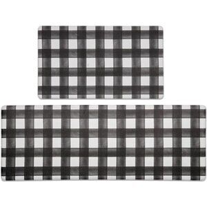 Modern Farmhouse Plaid 2Piece Set Kitchen Mats for Floor Anti Fatigue Waterproof